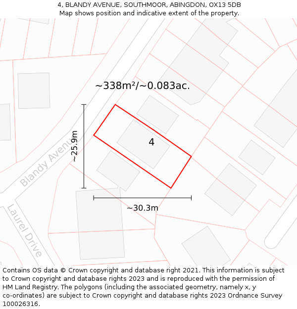 4, BLANDY AVENUE, SOUTHMOOR, ABINGDON, OX13 5DB: Plot and title map