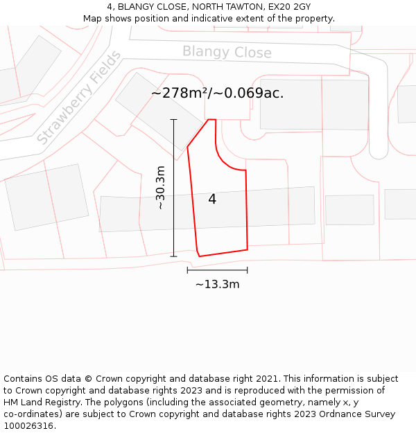 4, BLANGY CLOSE, NORTH TAWTON, EX20 2GY: Plot and title map