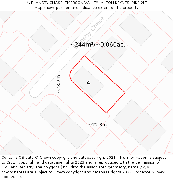 4, BLANSBY CHASE, EMERSON VALLEY, MILTON KEYNES, MK4 2LT: Plot and title map