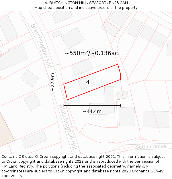 4, BLATCHINGTON HILL, SEAFORD, BN25 2AH: Plot and title map