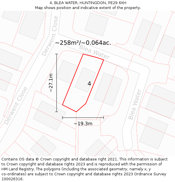 4, BLEA WATER, HUNTINGDON, PE29 6XH: Plot and title map