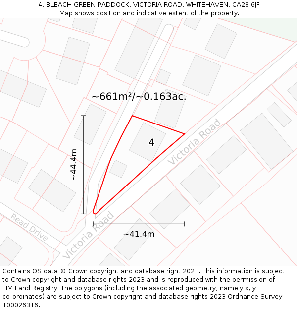 4, BLEACH GREEN PADDOCK, VICTORIA ROAD, WHITEHAVEN, CA28 6JF: Plot and title map