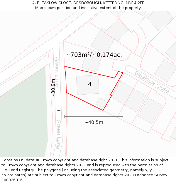 4, BLEAKLOW CLOSE, DESBOROUGH, KETTERING, NN14 2FE: Plot and title map