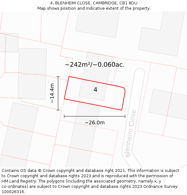 4, BLENHEIM CLOSE, CAMBRIDGE, CB1 8DU: Plot and title map