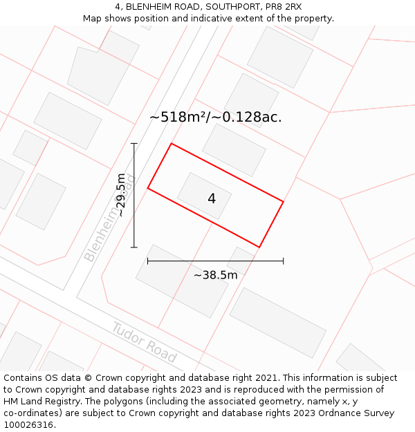 4, BLENHEIM ROAD, SOUTHPORT, PR8 2RX: Plot and title map