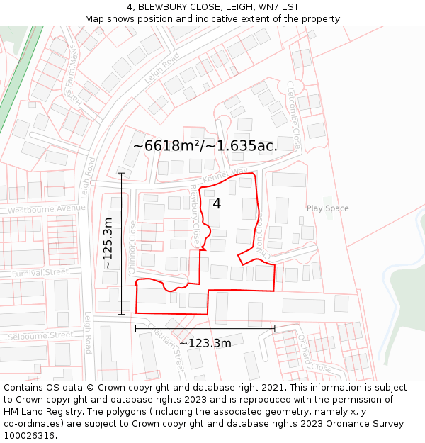 4, BLEWBURY CLOSE, LEIGH, WN7 1ST: Plot and title map