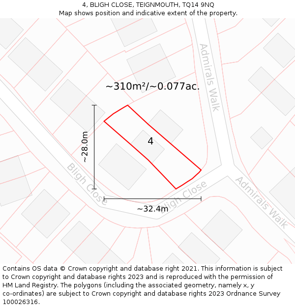 4, BLIGH CLOSE, TEIGNMOUTH, TQ14 9NQ: Plot and title map