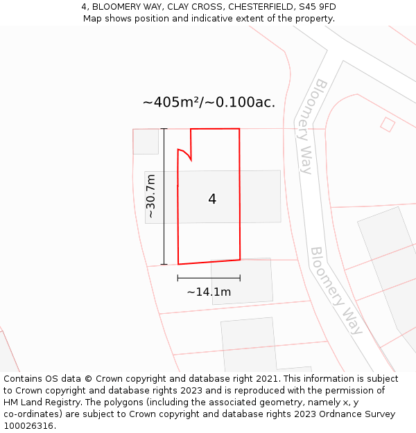 4, BLOOMERY WAY, CLAY CROSS, CHESTERFIELD, S45 9FD: Plot and title map