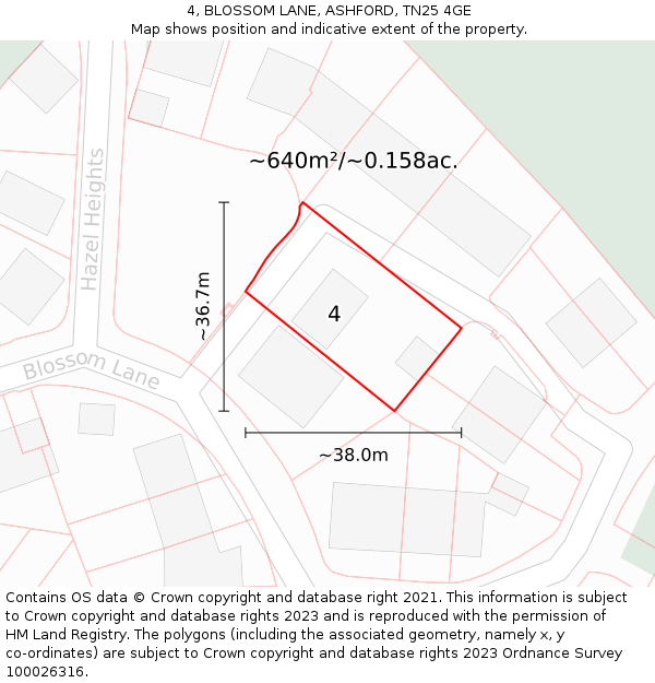 4, BLOSSOM LANE, ASHFORD, TN25 4GE: Plot and title map