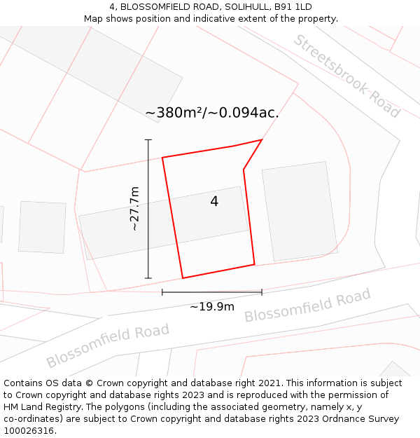 4, BLOSSOMFIELD ROAD, SOLIHULL, B91 1LD: Plot and title map