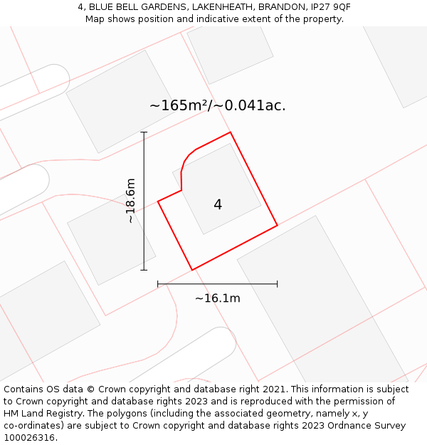 4, BLUE BELL GARDENS, LAKENHEATH, BRANDON, IP27 9QF: Plot and title map