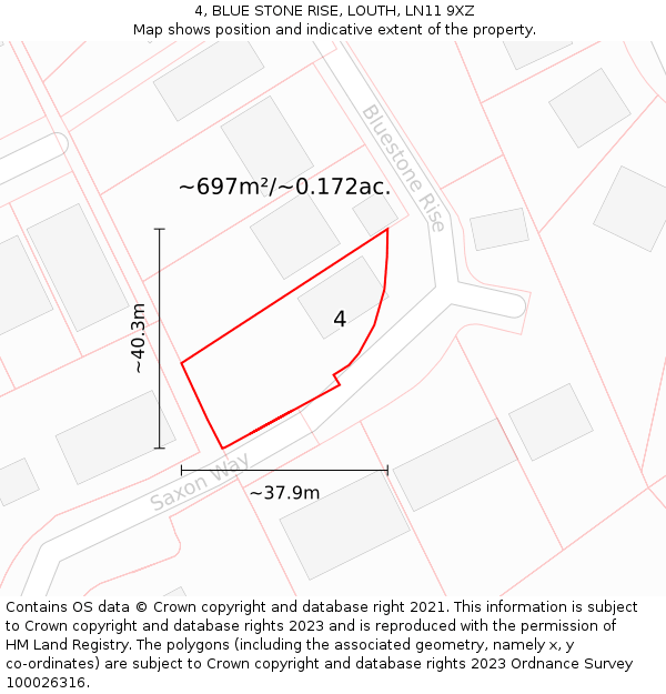 4, BLUE STONE RISE, LOUTH, LN11 9XZ: Plot and title map