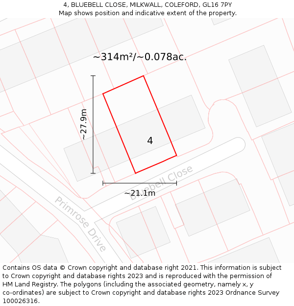 4, BLUEBELL CLOSE, MILKWALL, COLEFORD, GL16 7PY: Plot and title map
