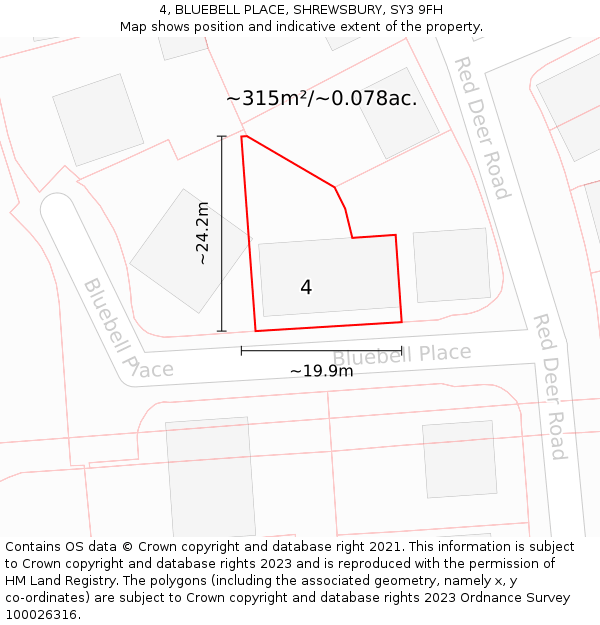 4, BLUEBELL PLACE, SHREWSBURY, SY3 9FH: Plot and title map