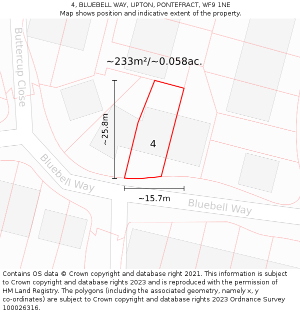 4, BLUEBELL WAY, UPTON, PONTEFRACT, WF9 1NE: Plot and title map