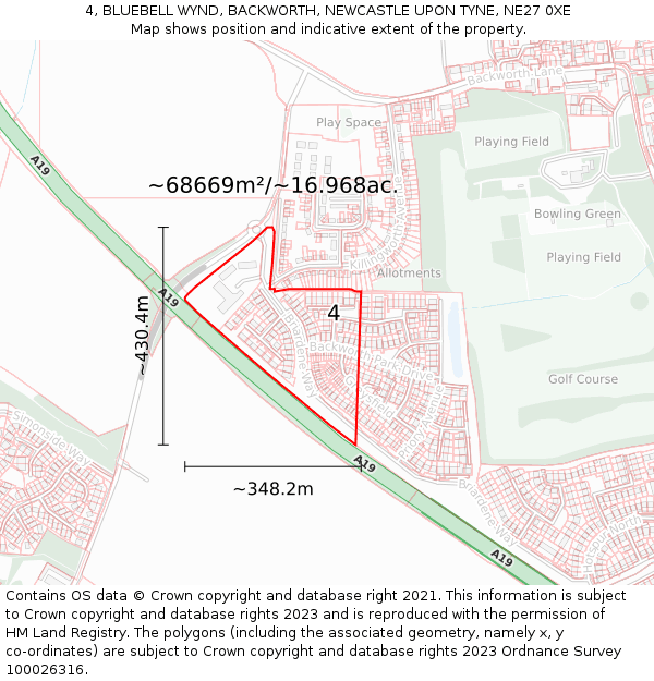 4, BLUEBELL WYND, BACKWORTH, NEWCASTLE UPON TYNE, NE27 0XE: Plot and title map