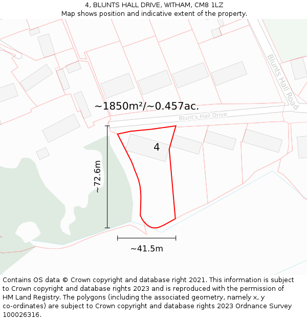 4, BLUNTS HALL DRIVE, WITHAM, CM8 1LZ: Plot and title map