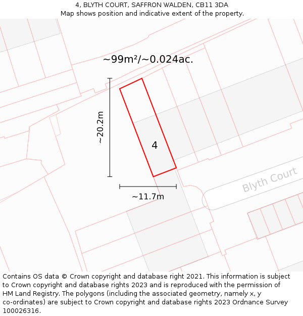 4, BLYTH COURT, SAFFRON WALDEN, CB11 3DA: Plot and title map