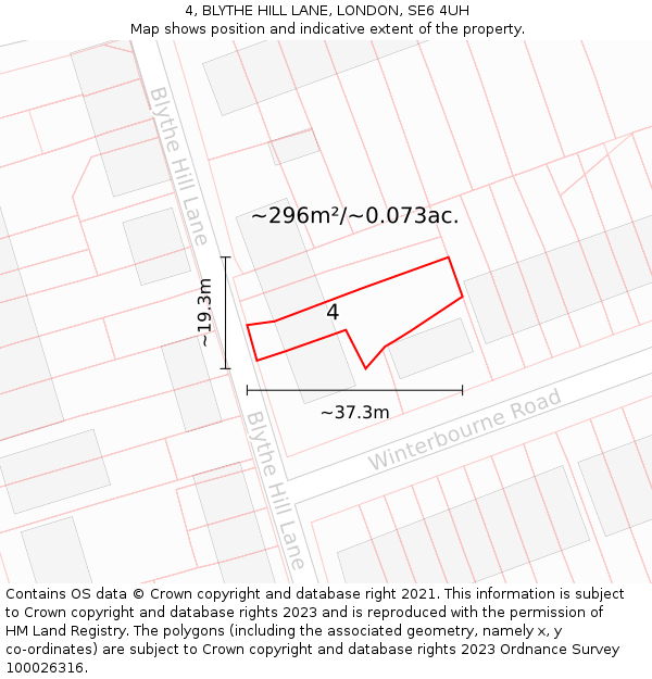 4, BLYTHE HILL LANE, LONDON, SE6 4UH: Plot and title map