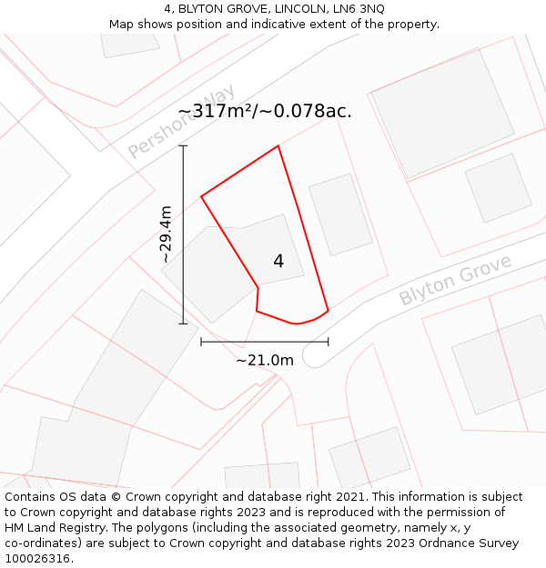 4, BLYTON GROVE, LINCOLN, LN6 3NQ: Plot and title map