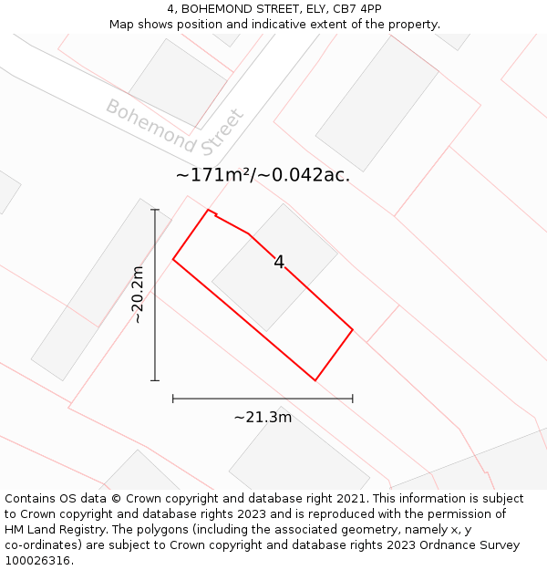 4, BOHEMOND STREET, ELY, CB7 4PP: Plot and title map