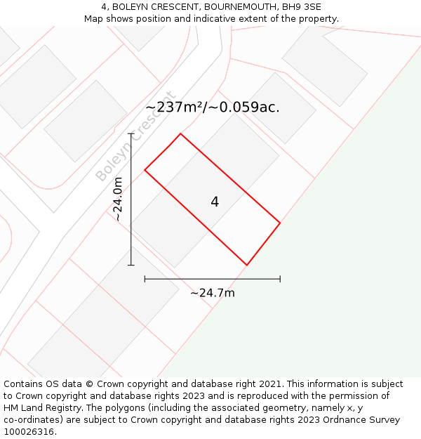 4, BOLEYN CRESCENT, BOURNEMOUTH, BH9 3SE: Plot and title map