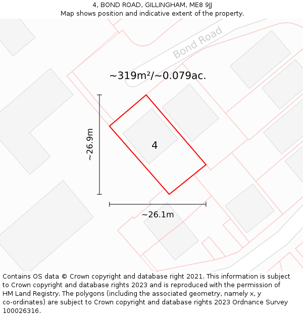 4, BOND ROAD, GILLINGHAM, ME8 9JJ: Plot and title map