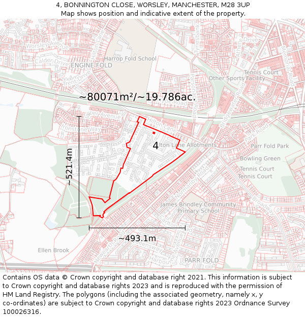 4, BONNINGTON CLOSE, WORSLEY, MANCHESTER, M28 3UP: Plot and title map