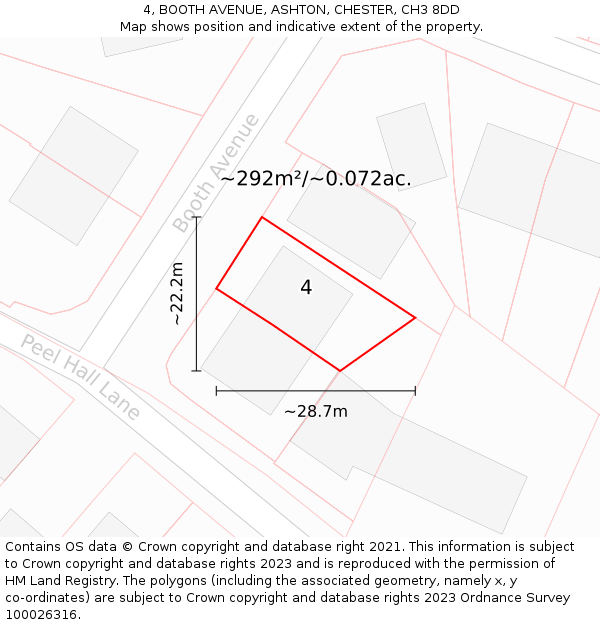 4, BOOTH AVENUE, ASHTON, CHESTER, CH3 8DD: Plot and title map