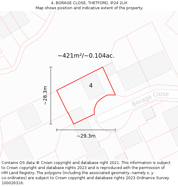 4, BORAGE CLOSE, THETFORD, IP24 2UX: Plot and title map