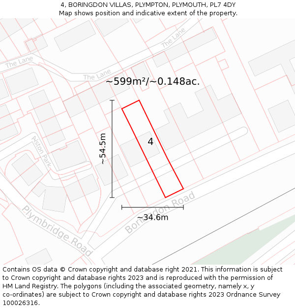 4, BORINGDON VILLAS, PLYMPTON, PLYMOUTH, PL7 4DY: Plot and title map