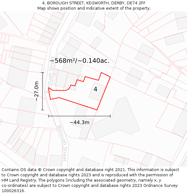 4, BOROUGH STREET, KEGWORTH, DERBY, DE74 2FF: Plot and title map