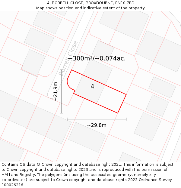 4, BORRELL CLOSE, BROXBOURNE, EN10 7RD: Plot and title map
