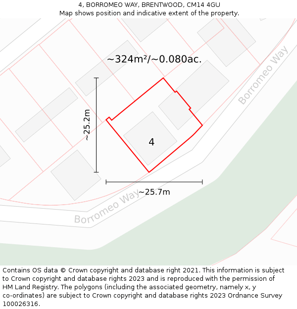 4, BORROMEO WAY, BRENTWOOD, CM14 4GU: Plot and title map