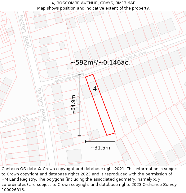 4, BOSCOMBE AVENUE, GRAYS, RM17 6AF: Plot and title map