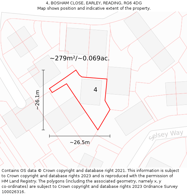 4, BOSHAM CLOSE, EARLEY, READING, RG6 4DG: Plot and title map