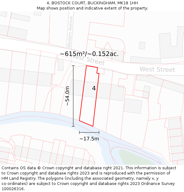 4, BOSTOCK COURT, BUCKINGHAM, MK18 1HH: Plot and title map