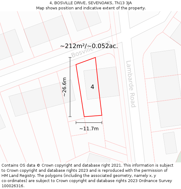 4, BOSVILLE DRIVE, SEVENOAKS, TN13 3JA: Plot and title map