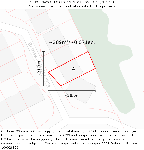 4, BOTESWORTH GARDENS, STOKE-ON-TRENT, ST6 4SA: Plot and title map