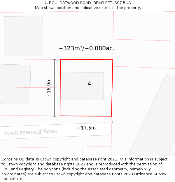 4, BOULDREWOOD ROAD, BENFLEET, SS7 5UA: Plot and title map