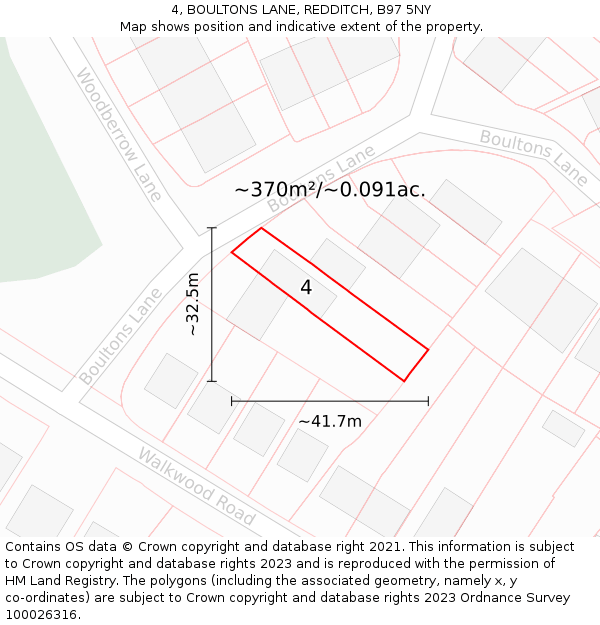 4, BOULTONS LANE, REDDITCH, B97 5NY: Plot and title map