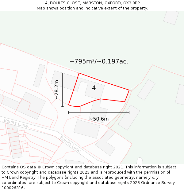 4, BOULTS CLOSE, MARSTON, OXFORD, OX3 0PP: Plot and title map