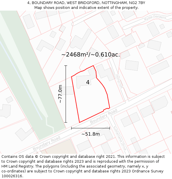 4, BOUNDARY ROAD, WEST BRIDGFORD, NOTTINGHAM, NG2 7BY: Plot and title map