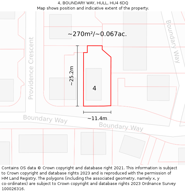 4, BOUNDARY WAY, HULL, HU4 6DQ: Plot and title map