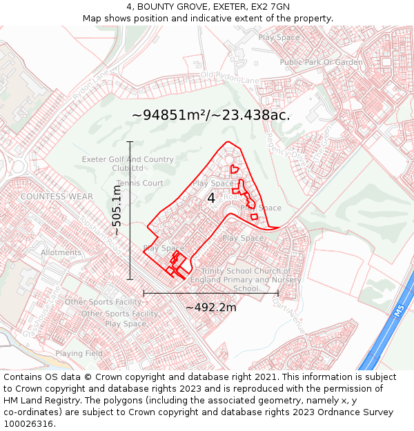 4, BOUNTY GROVE, EXETER, EX2 7GN: Plot and title map