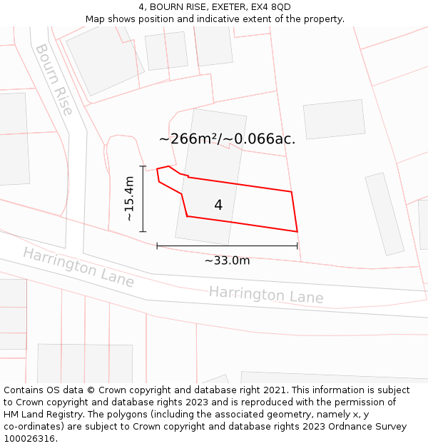 4, BOURN RISE, EXETER, EX4 8QD: Plot and title map