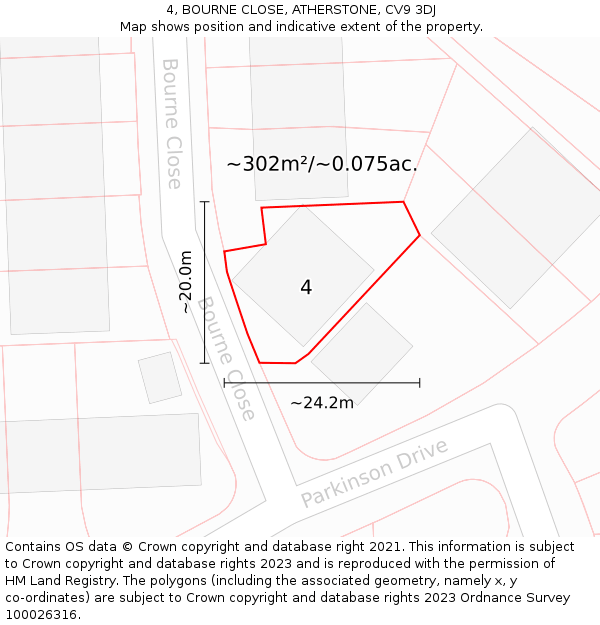 4, BOURNE CLOSE, ATHERSTONE, CV9 3DJ: Plot and title map