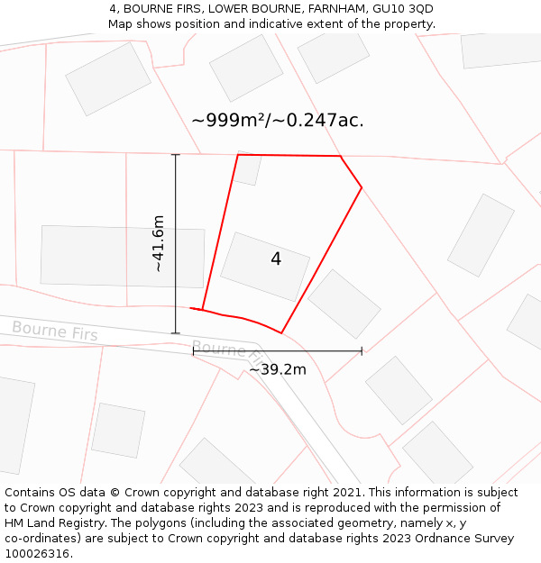 4, BOURNE FIRS, LOWER BOURNE, FARNHAM, GU10 3QD: Plot and title map