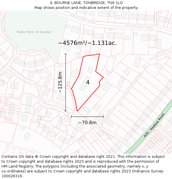 4, BOURNE LANE, TONBRIDGE, TN9 1LG: Plot and title map