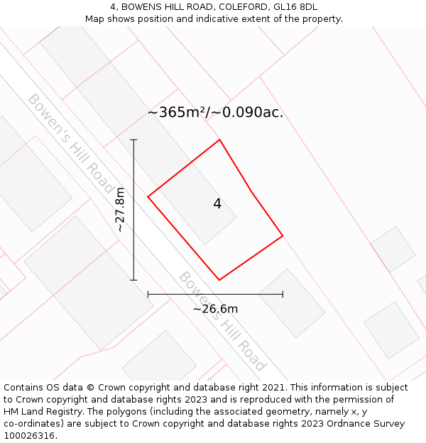 4, BOWENS HILL ROAD, COLEFORD, GL16 8DL: Plot and title map